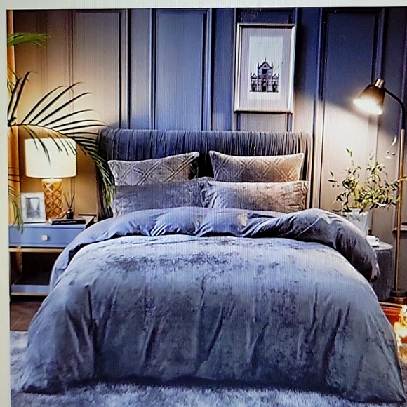 PHF Bedding Phf Truly Velvet King Dark Gray Duvet Cover 3 Piece Set With Shams 4x90 New